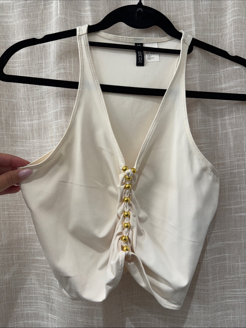 H&M Cream Crop Tank with Gold Bead Front